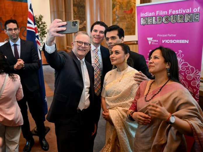 Australian PM Anthony Albanese takes selfie with Rani Mukerji, Karan Johar