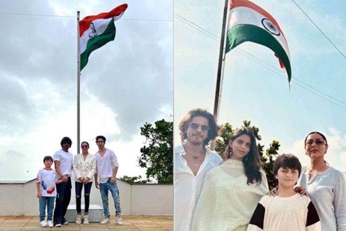 Independence Day: Shah Rukh greets fans outside Mannat, shares picture of his family with Indian flag